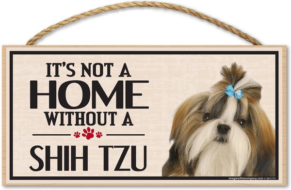 Imagine This Company "It's Not a Home Without" Wood Breed Sign, Shih Tzu slide 1 of 5