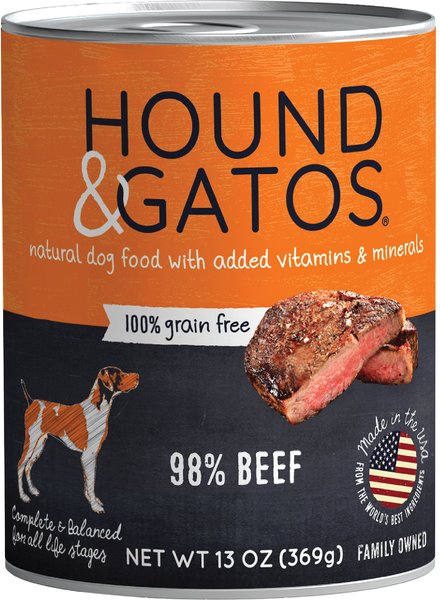 Hound & Gatos 98% Beef Grain-Free Canned Dog Food, 13-oz, case of 12 slide 1 of 9