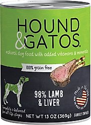 Hound & Gatos 98% Lamb & Liver Grain-Free Canned Dog Food, 13-oz, case of 12