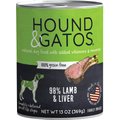 Hound & Gatos 98% Lamb & Liver Grain-Free Canned Dog Food, 13-oz, case of 12