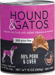 Hound & Gatos 98% Pork & Liver Grain-Free Canned Dog Food, 13-oz, case of 12
