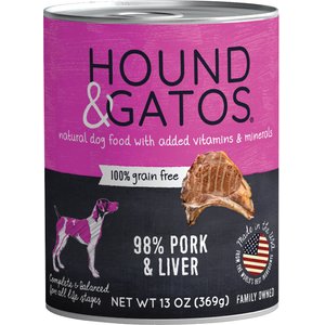 Hound & Gatos 98% Pork & Liver Grain-Free Canned Dog Food, 13-oz, case of 12