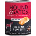 Hound & Gatos 98% Salmon & Lamb Liver Grain-Free Canned Dog Food, 13-oz, case of 12
