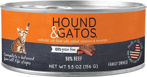 HOUND GATOS 98 Beef Grain Free Canned Cat Food 5.5 oz case of