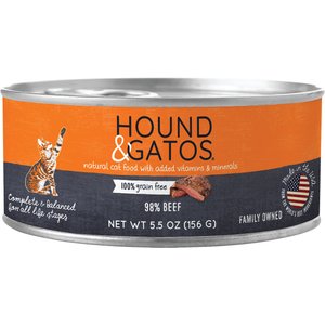 Hound & Gatos 98% Beef Grain-Free Canned Cat Food, 5.5-oz, case of 24