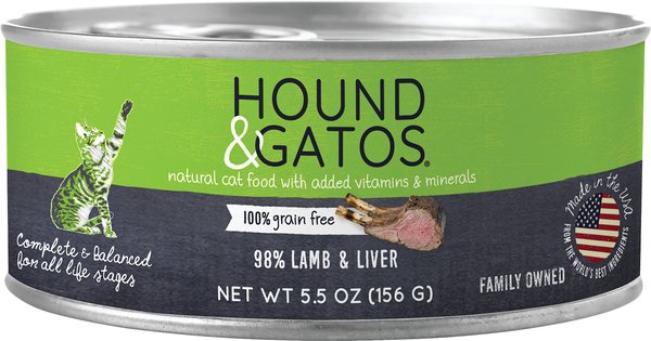 Hound & Gatos 98% Lamb & Liver Formula Grain-Free Canned Cat Food, 5.5-oz, case of 24 slide 1 of 7