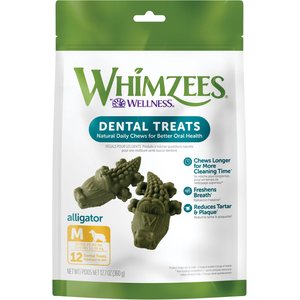 WHIMZEES by Wellness Alligator Dental Chews Natural Grain-Free Dental Dog Treats, Medium, 12 count