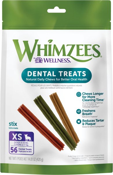 WHIMZEES by Wellness Stix Dental Chews Natural Grain-Free Dental Dog Treats, Extra Small, 56 count slide 1 of 12
