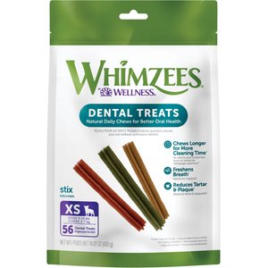 WHIMZEES by Wellness Stix Dental Chews Natural Grain-Free Dental Dog Treats, Extra Small, 56 count