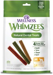 WHIMZEES by Wellness Stix Dental Chews Natural Grain-Free Dental Dog Treats, Medium, 14 count