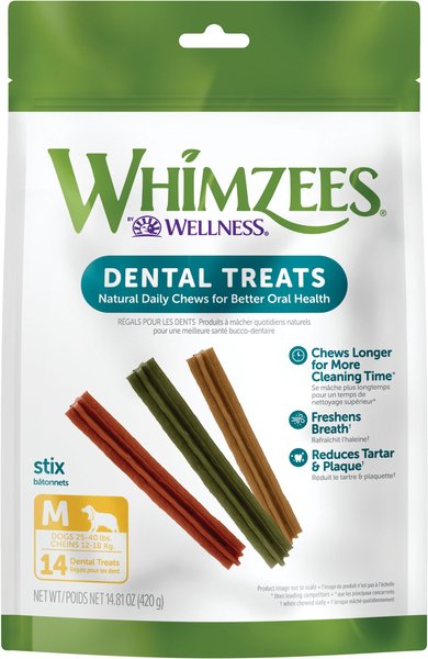 WHIMZEES by Wellness Stix Dental Chews Natural Grain-Free Dental Dog Treats, Medium, 14 count slide 1 of 11