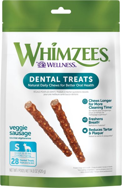 WHIMZEES by Wellness Veggie Sausage Dental Chews Natural Grain-Free Dental Dog Treats, Small, 28 count slide 1 of 11