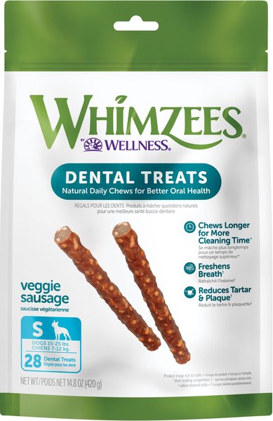 WHIMZEES by Wellness Veggie Sausage Dental Chews Natural Grain-Free Dental Dog Treats, Small, 28 count slide 1 of 12