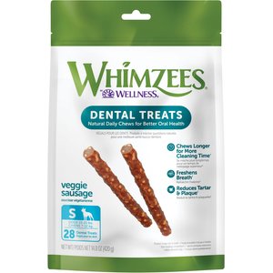 WHIMZEES by Wellness Veggie Sausage Dental Chews Natural Grain-Free Dental Dog Treats, Small, 28 count
