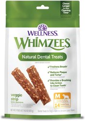 WHIMZEES by Wellness Veggie Strip Dental Chews Natural Grain-Free Dental Dog Treats, Medium, 14 count