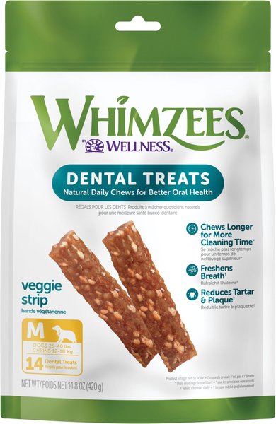WHIMZEES by Wellness Veggie Strip Dental Chews Natural Grain-Free Dental Dog Treats, Medium, 14 count slide 1 of 11