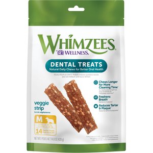 WHIMZEES by Wellness Veggie Strip Dental Chews Natural Grain-Free Dental Dog Treats, Medium, 14 count