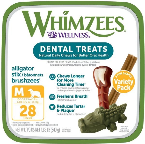 WHIMZEES by Wellness Variety Box Dental Chews Natural Grain-Free Dental Dog Treats, Medium, 28 count slide 1 of 12