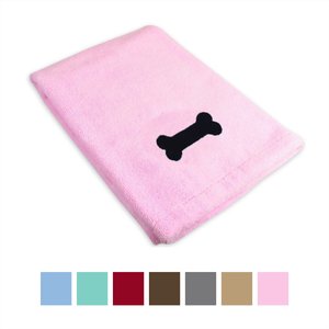 Bone Dry Embroidered Bone Microfiber Dog Bath Towel, Pink