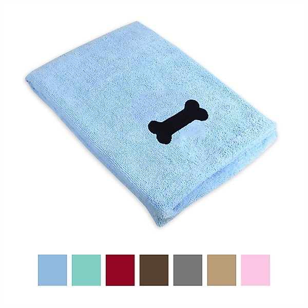 Bone Dry Embroidered Bone Microfiber Dog Bath Towel, Blue slide 1 of 5