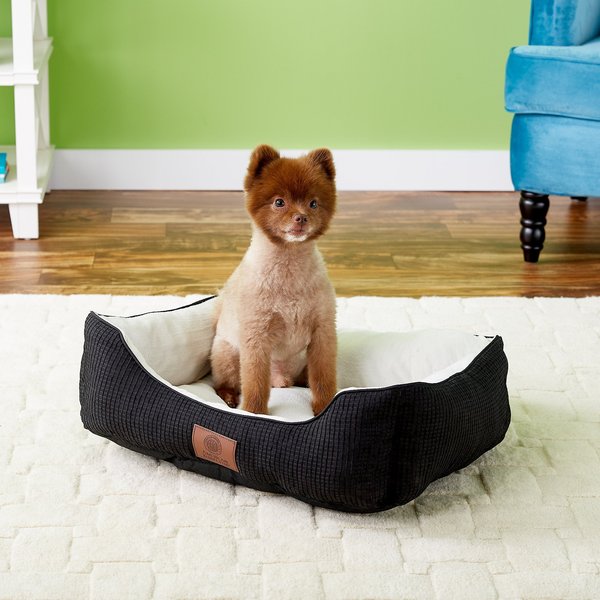 AMERICAN KENNEL CLUB AKC Box Weave Design Bolster Cat & Dog Bed, Black