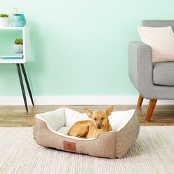 American Kennel Club AKC Box Weave Design Bolster Cat & Dog Bed, Tan