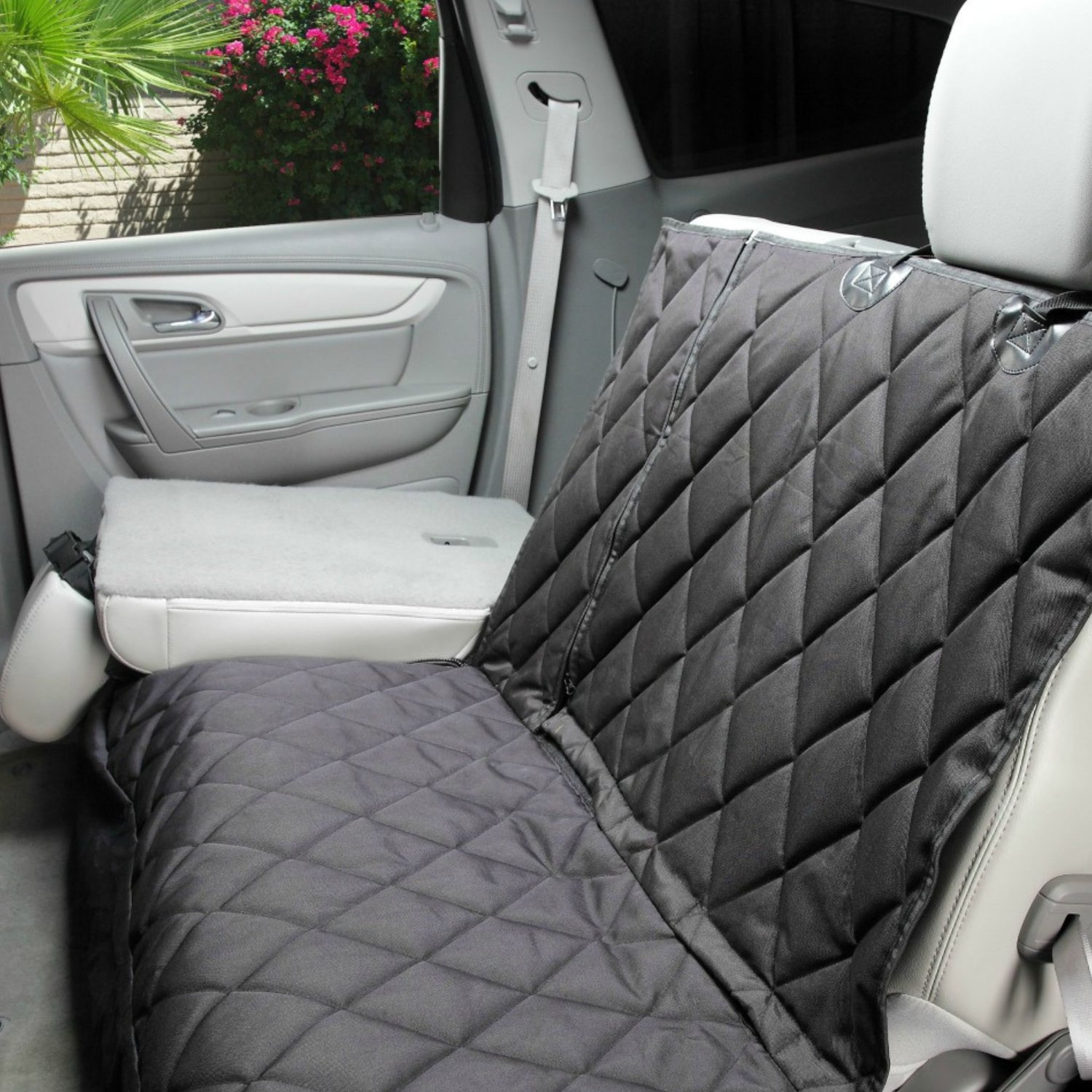 4KNINES Split Rear Seat Cover with Hammock, Black, Regular