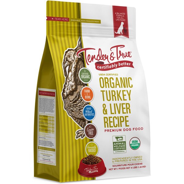 TENDER & TRUE Organic GrainFree Chicken & Liver Recipe Dry Dog Food, 4lb bag