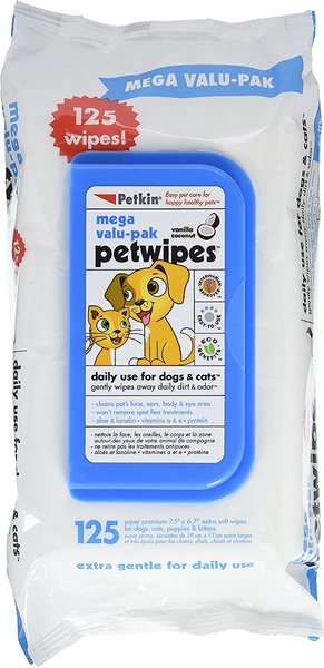 Petkin Petwipes Vanilla & Coconut Valu-Pak Dog & Cat Wipes, 125 count slide 1 of 3