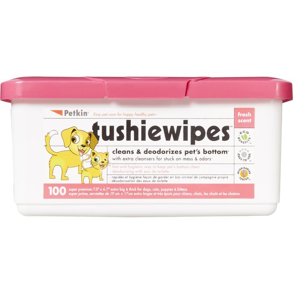 PETKIN Dog & Cat Tushie Wipes, 100 count