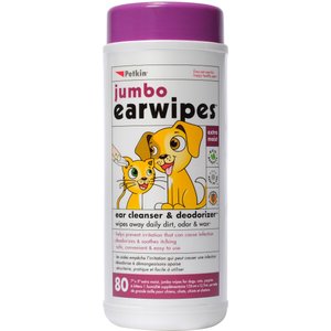 Petkin Jumbo Dog & Cat Ear Wipes, 80 count