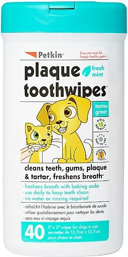 Petkin Plaque Toothwipes Fresh Mint Flavor Dog & Cat Dental Wipes, 40 count