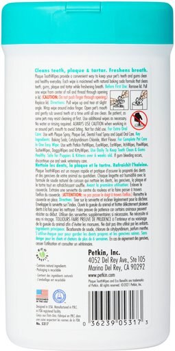Petkin Plaque Toothwipes Fresh Mint Flavor Dog & Cat Dental Wipes, 40 count