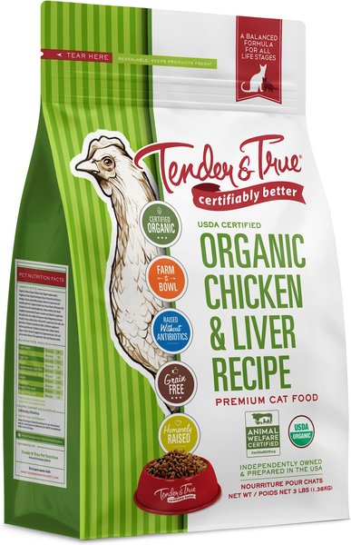 Tender & True Organic Chicken & Liver Recipe Grain- Free Dry Cat Food, 3-lb bag slide 1 of 3