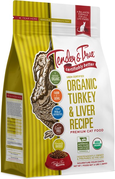 Tender & True Organic Turkey & Liver Recipe Grain- Free Dry Cat Food, 3-lb bag slide 1 of 3