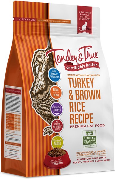 Tender & True Turkey & Brown Rice Recipe Dry Cat Food, 3-lb bag slide 1 of 3