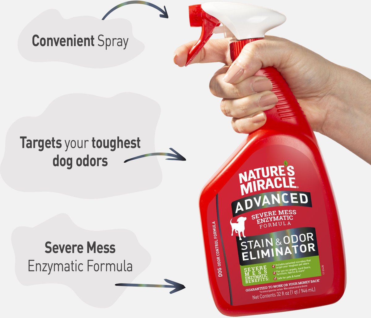 NATURE'S MIRACLE Advanced Dog Enzymatic Stain Remover & Odor Eliminator  Spray, 32-oz bottle 