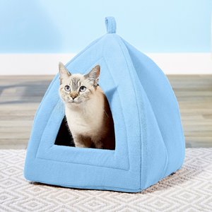 Petmaker Cozy Kitty Tent Igloo Plush Cat Bed, Blue