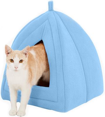 Show full view: Petmaker Cozy Kitty Tent Igloo Plush Cat Bed, Blue slide 4 of 9
