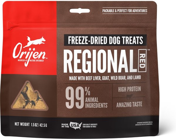 ORIJEN Regional Red Grain-Free Freeze-Dried Dog Treats, 1.5-oz bag slide 1 of 4