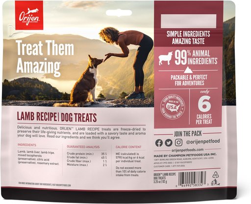 ORIJEN Grass-Fed Lamb Formula Grain-Free Freeze-Dried Dog Treats, 3.25-oz bag