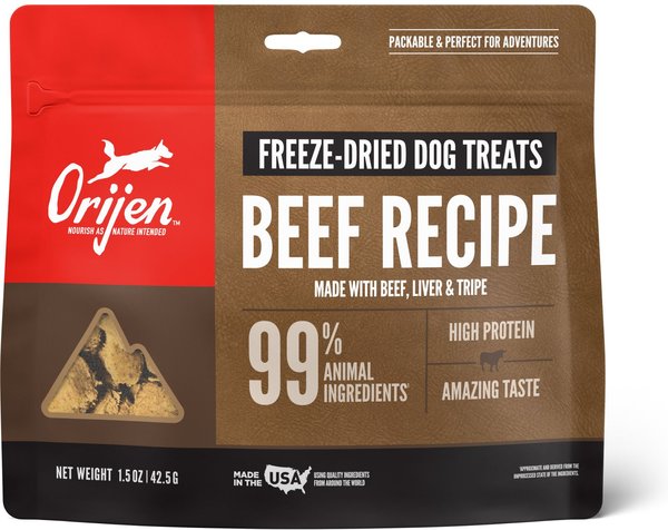 ORIJEN Ranch-Raised Beef Formula Grain-Free Freeze-Dried Dog Treats, 1.5-oz bag slide 1 of 4