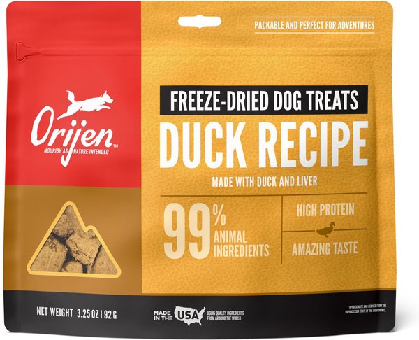 ORIJEN Free-Run Duck Formula Grain-Free Freeze-Dried Dog Treats, 3.25-oz bag slide 1 of 6