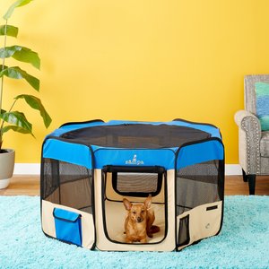 Zampa Pet Folding Soft-sided Dog & Cat Playpen, Blue, Medium