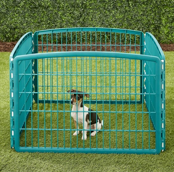 Discontinued IRIS 4Panel Plastic Exercise Dog Playpen, Green, 24in