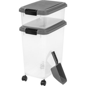 IRIS Airtight Food Storage Container & Scoop Combo, Dark Gray, 10-lb & 25-lb
