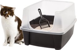 IRIS USA Open Top Litter Box with Scatter Shield & Scoop, Black