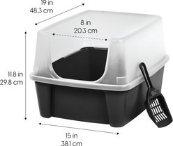 IRIS USA Open Top Litter Box with Scatter Shield & Scoop, Black slide 2 of 8