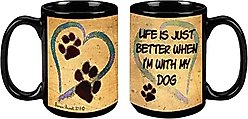 Pet Gifts USA Pawmarks on My Heart "Life is Just Better When I'm with my Dog" Coffee Mug, 15-oz