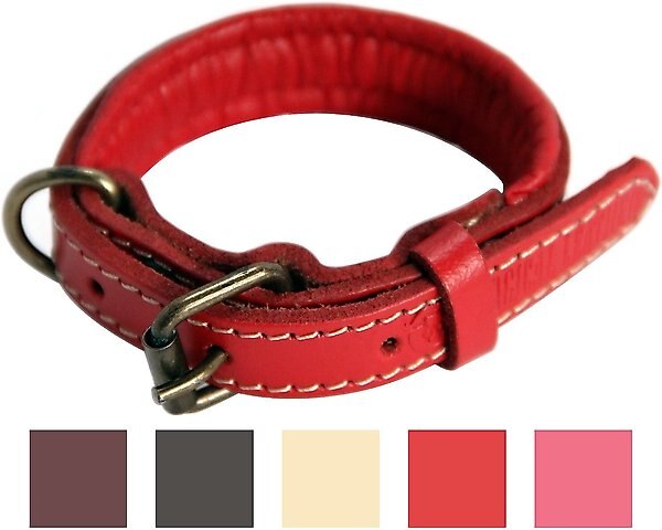 Logical Leather Padded Dog Collar, Red, X-Small slide 1 of 7